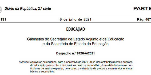Calendário Escolar 2021-2022